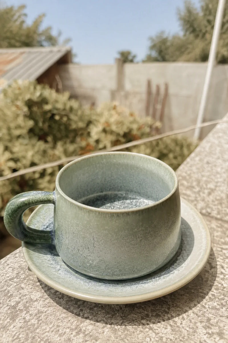 Frost Garden Blue-Green Ceramic Cup and Saucer Set