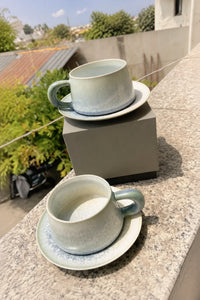 Frost Garden Blue-Green Ceramic Cup and Saucer Set