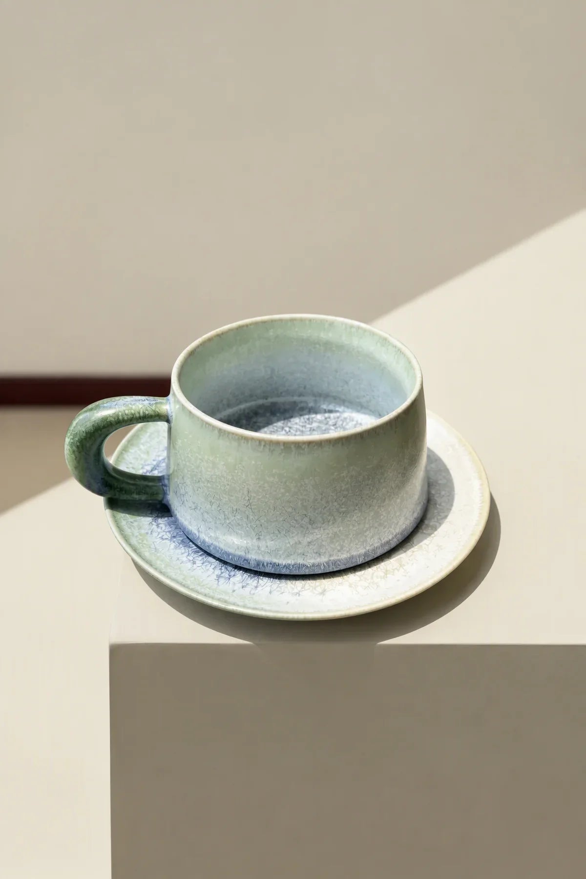 Frost Garden Blue-Green Ceramic Cup and Saucer Set
