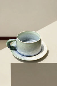 Frost Garden Blue-Green Ceramic Cup and Saucer Set