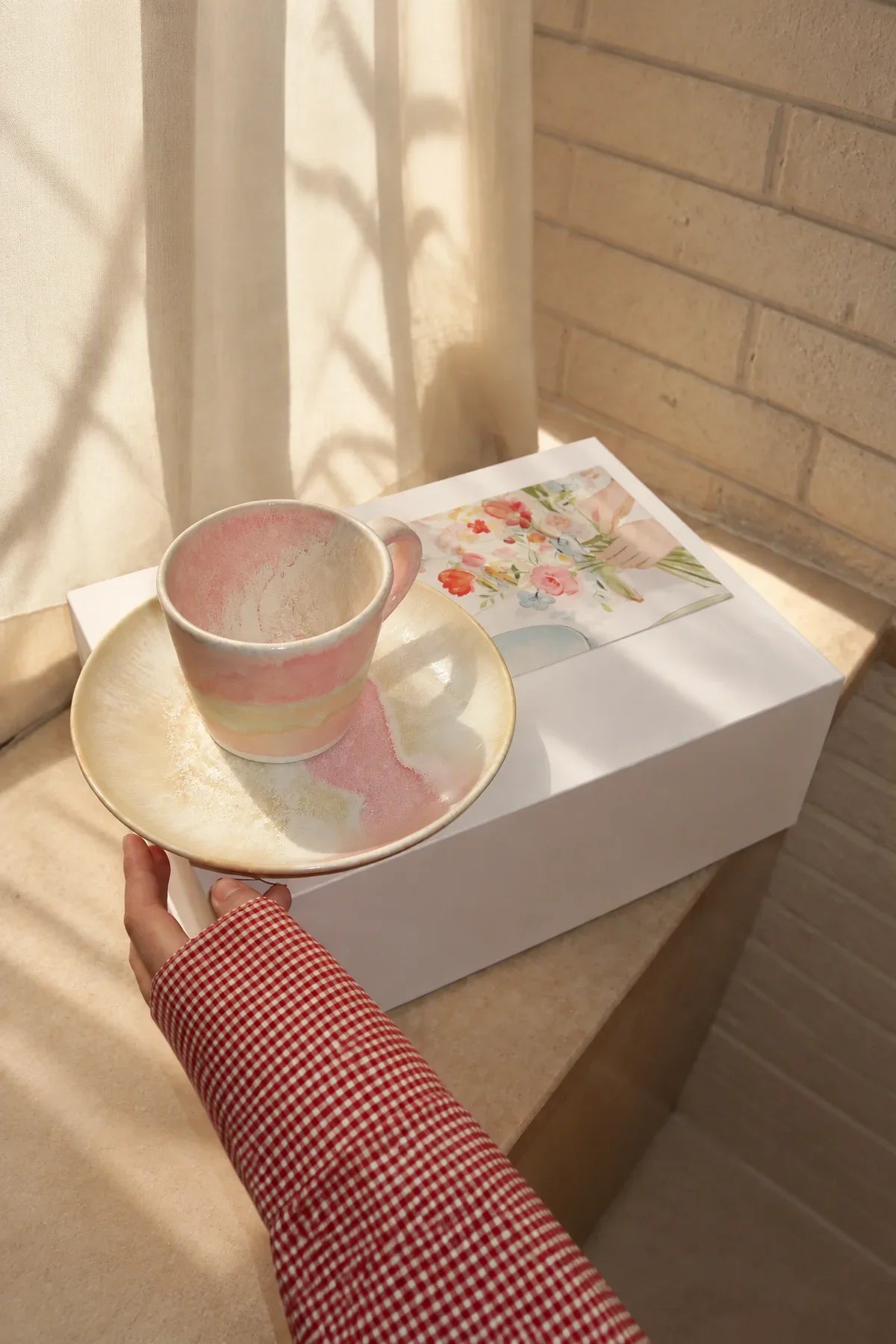 Mineral Bloom Pastel Ceramic Cup and Saucer Set
