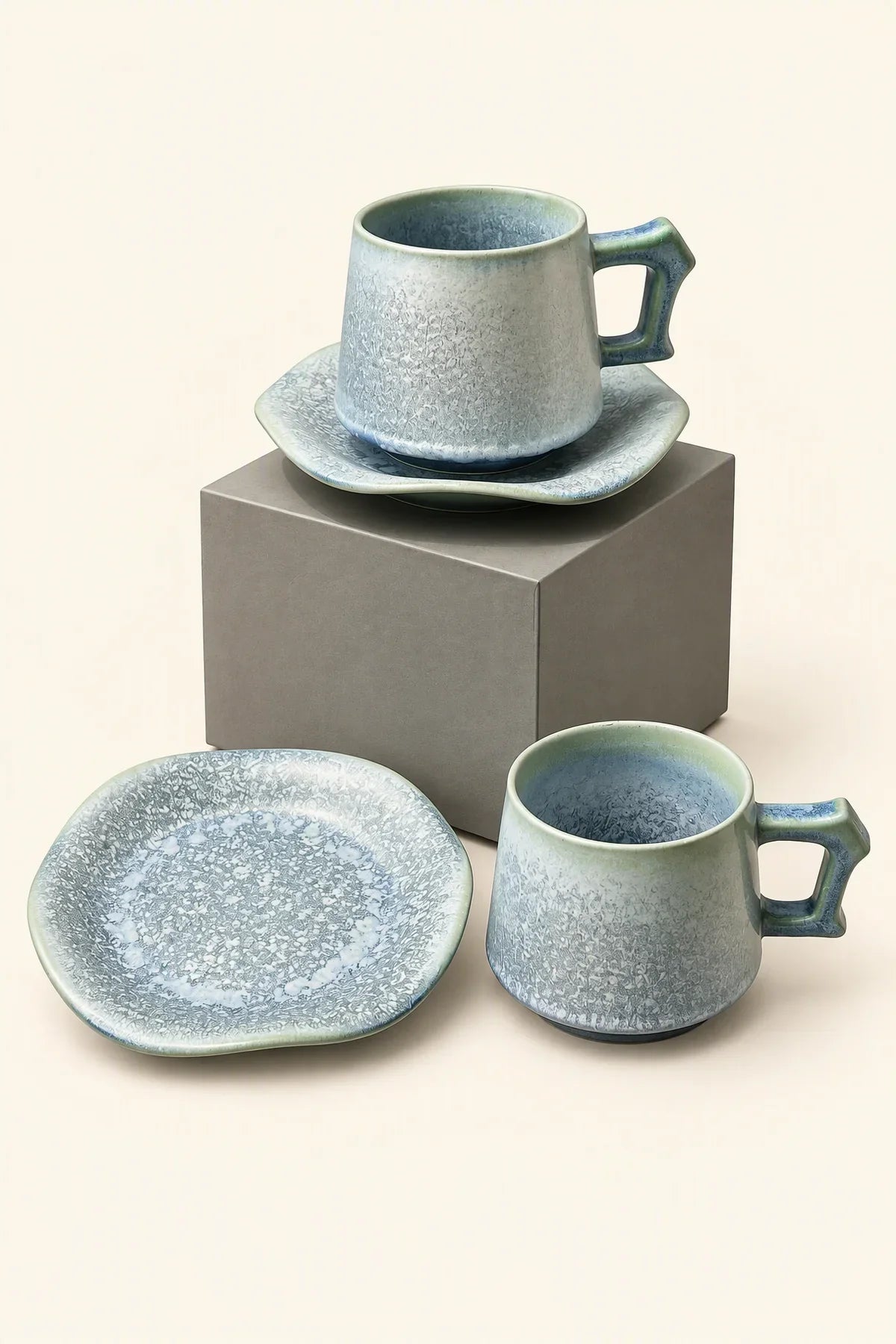 First Frost Blue-Green Ceramic Coffee Cup Set