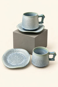 First Frost Blue-Green Ceramic Coffee Cup Set