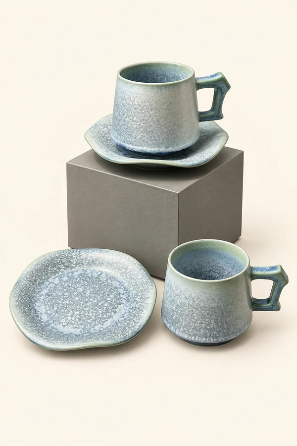 First Frost Blue-Green Ceramic Coffee Cup Set
