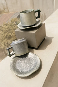 First Frost Blue-Green Ceramic Coffee Cup Set