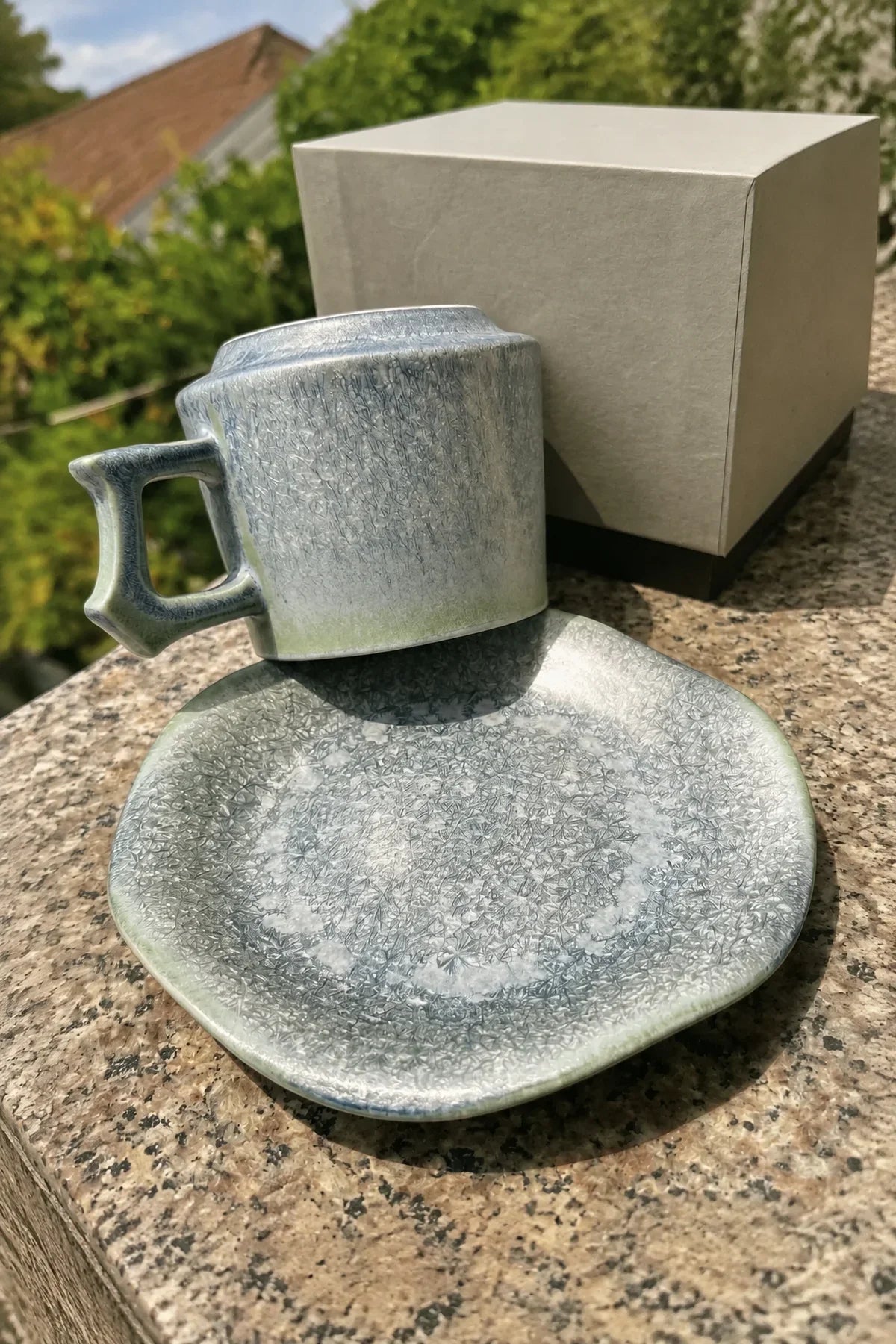 First Frost Blue-Green Ceramic Coffee Cup Set