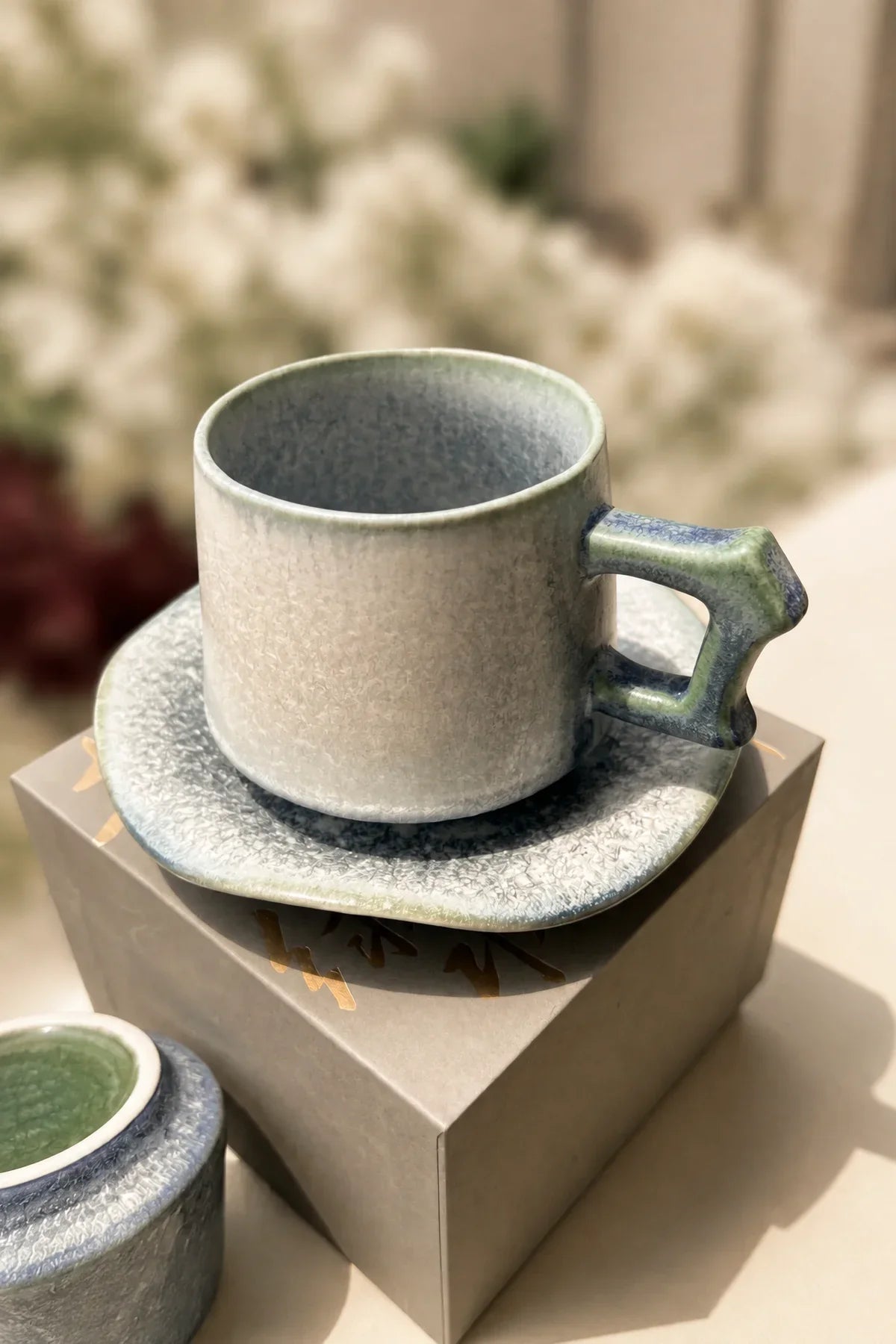 First Frost Blue-Green Ceramic Coffee Cup Set