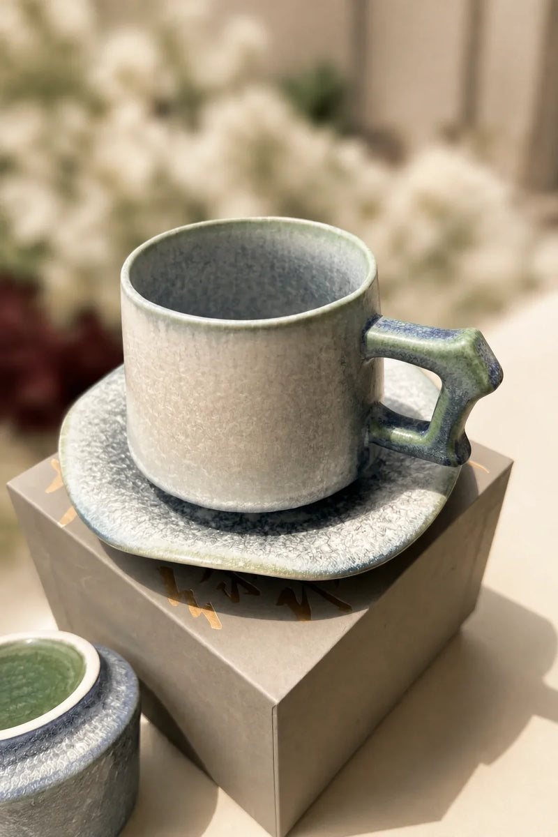 First Frost Blue-Green Ceramic Coffee Cup Set