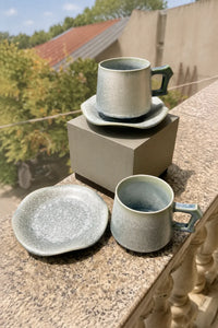 First Frost Blue-Green Ceramic Coffee Cup Set