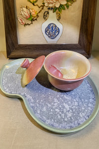 Dawn Frost Pink-Yellow Ceramic Lidded Bowl