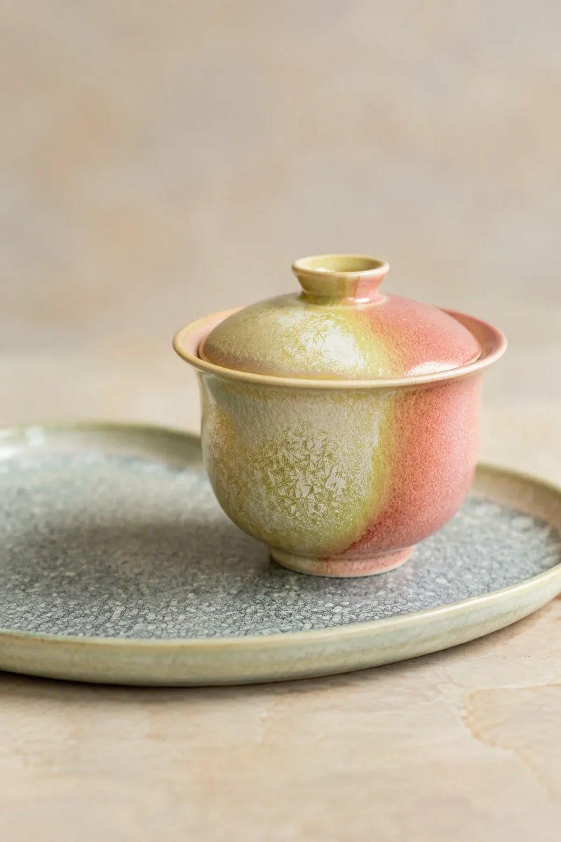 Dawn Frost Pink-Yellow Ceramic Lidded Bowl