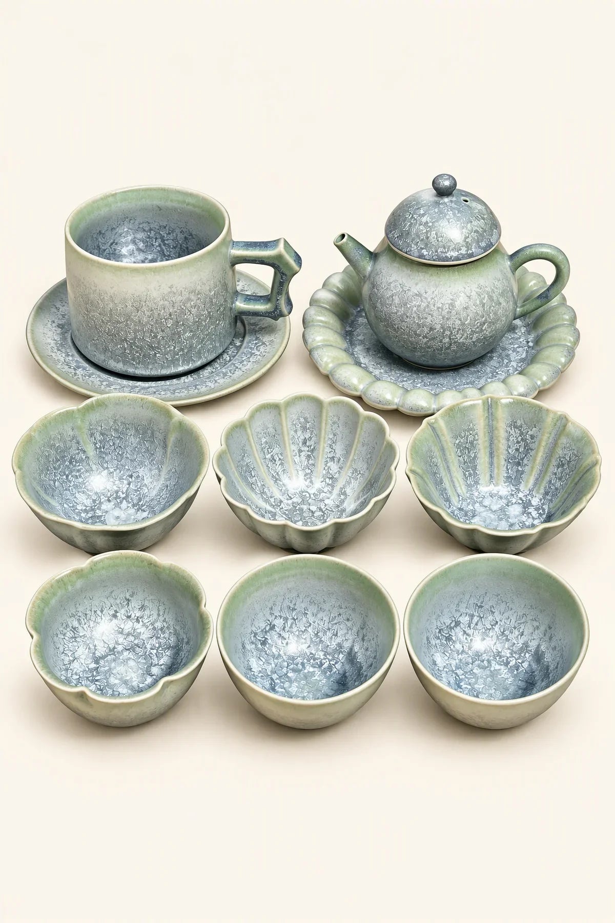 Frost Bloom Blue-Green Ceramic Tableware Set