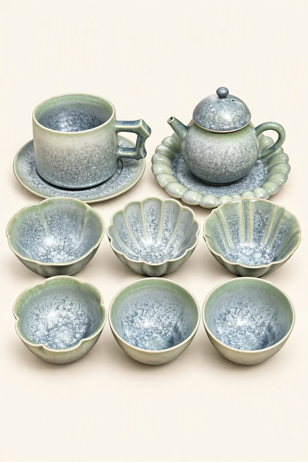 Frost Bloom Blue-Green Ceramic Tableware Set