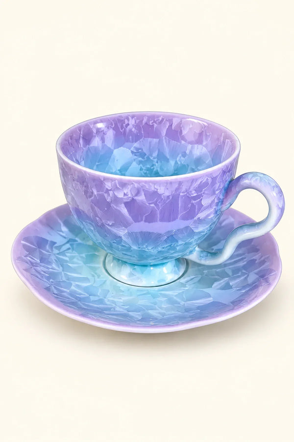 Aurora Bloom Lilac-Blue Ceramic Teacup Set