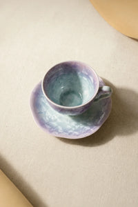 Aurora Bloom Lilac-Blue Ceramic Teacup Set