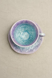 Aurora Bloom Lilac-Blue Ceramic Teacup Set