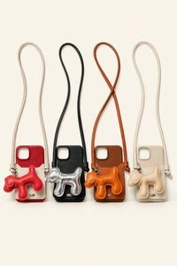 Walking Dog Tan PU Leather Crossbody Case