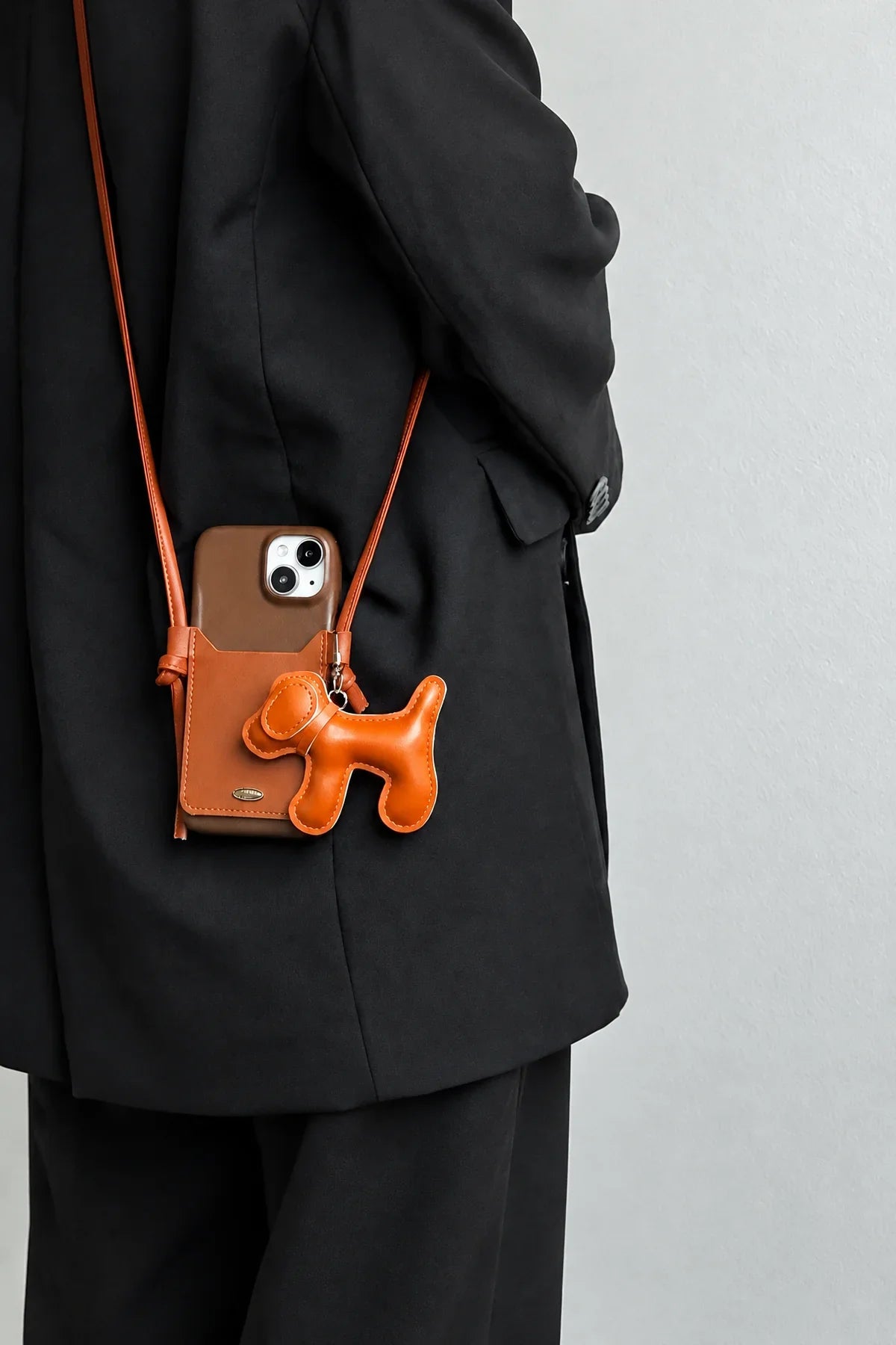 Walking Dog Tan PU Leather Crossbody Case