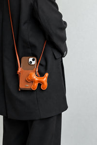 Walking Dog Tan PU Leather Crossbody Case