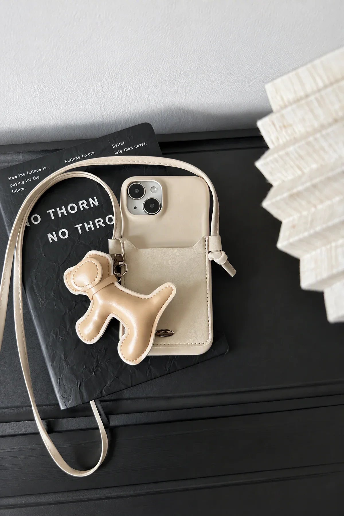 Walking Dog Tan PU Leather Crossbody Case