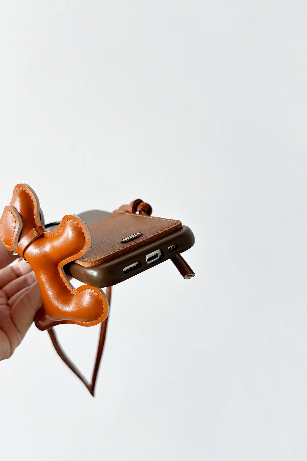 Walking Dog Tan PU Leather Crossbody Case