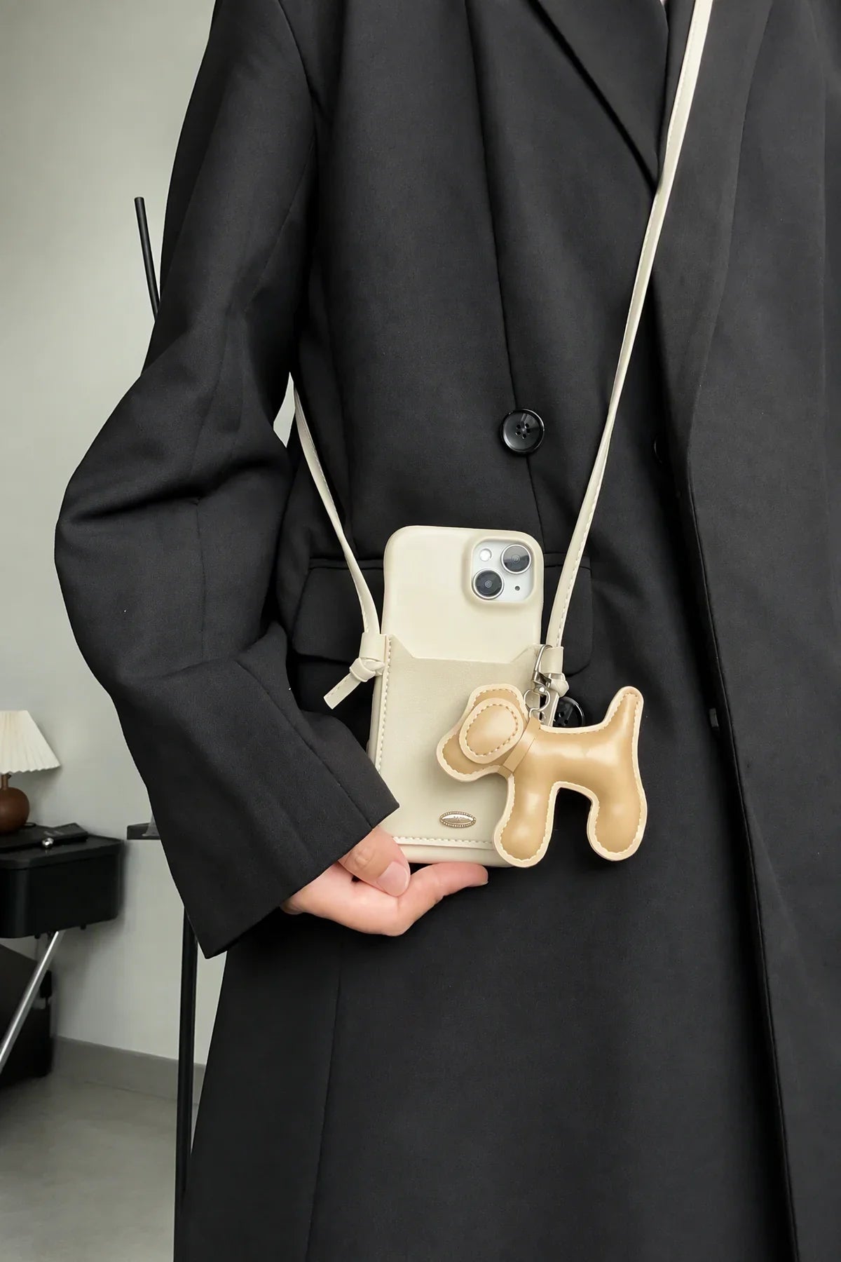 Walking Dog Tan PU Leather Crossbody Case
