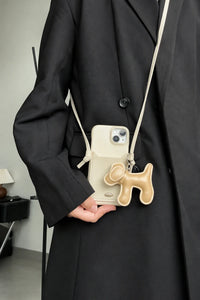 Walking Dog Tan PU Leather Crossbody Case