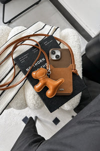 Walking Dog Tan PU Leather Crossbody Case