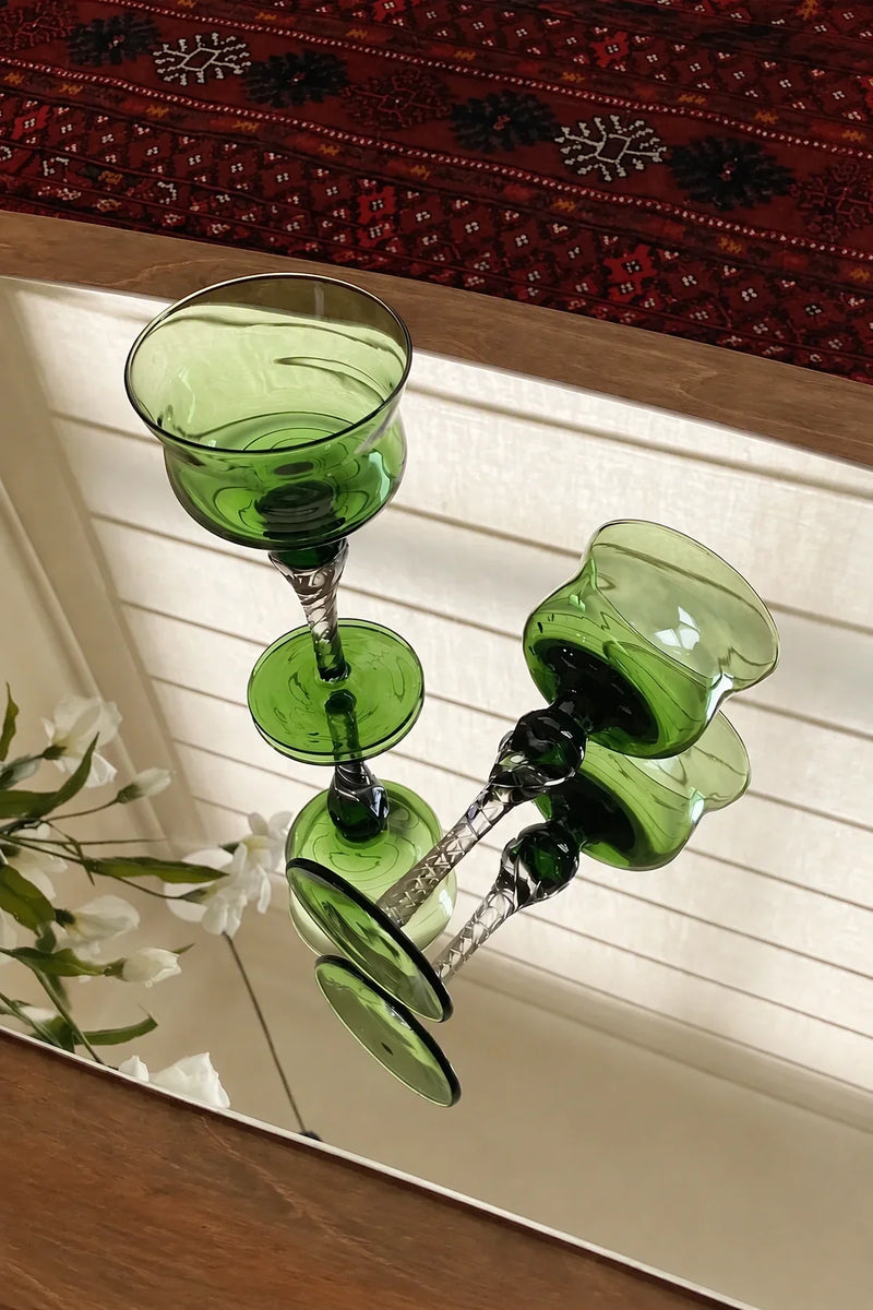 Meadow Hour Green Glass Goblet