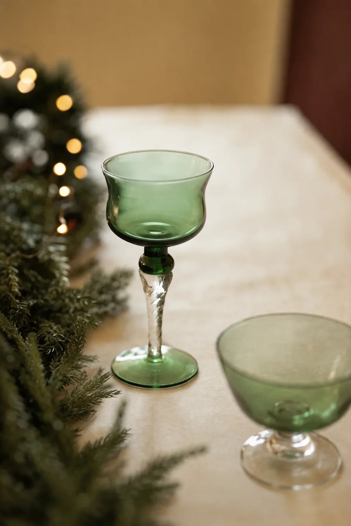 Meadow Hour Green Glass Goblet
