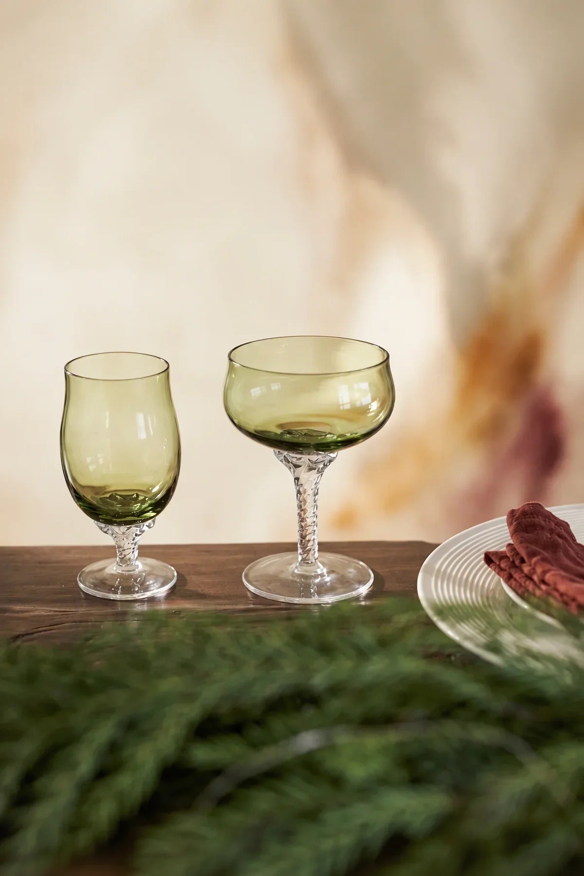 Meadow Hour Green Glass Goblet