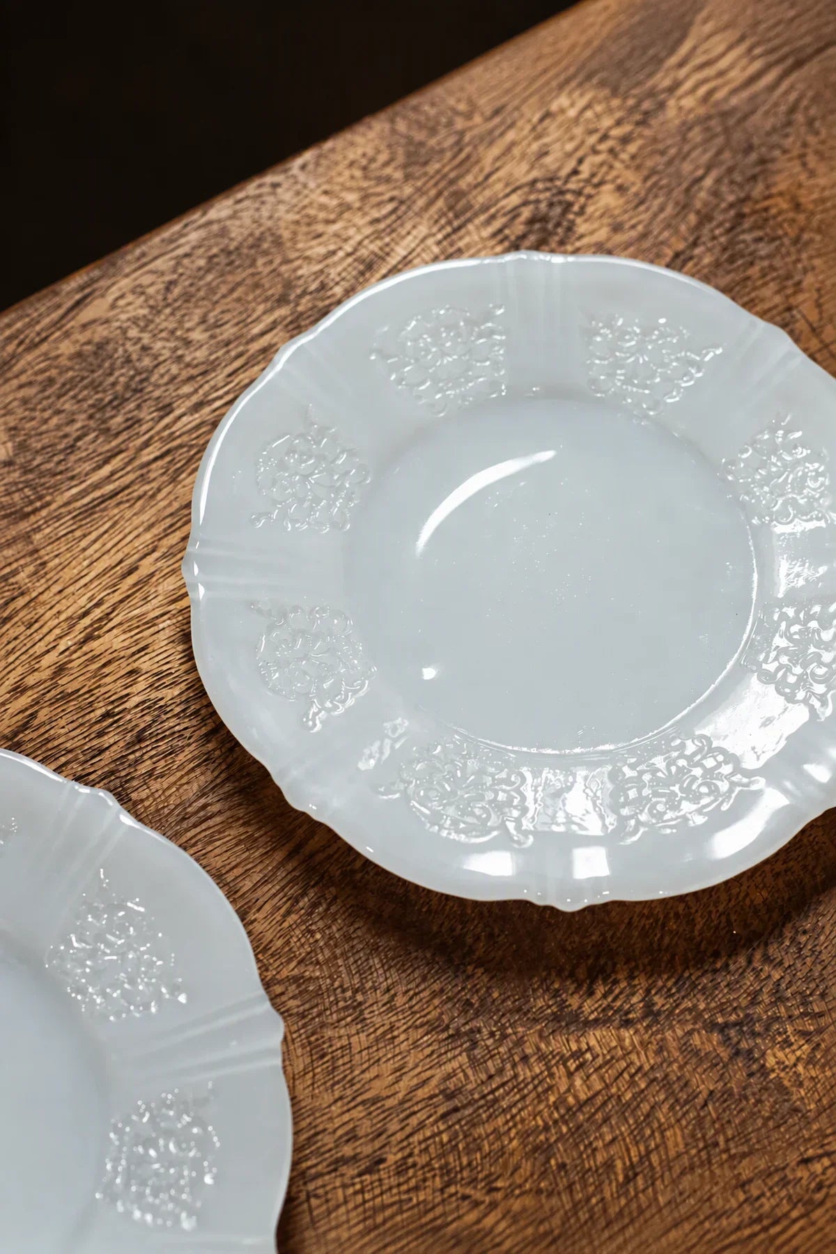Moonlit Garden Translucent White Glass Dessert Plate