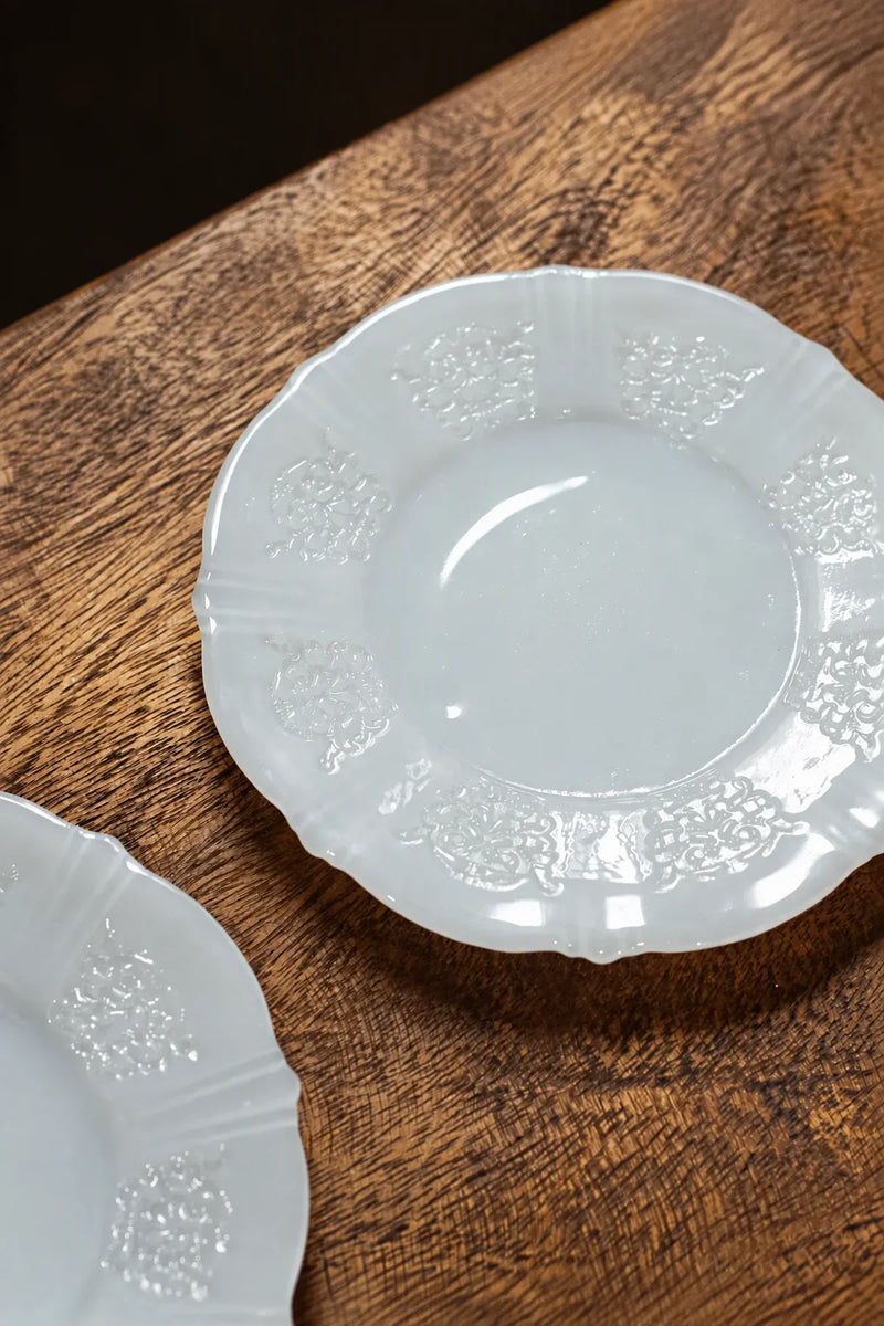 Moonlit Garden Translucent White Glass Dessert Plate