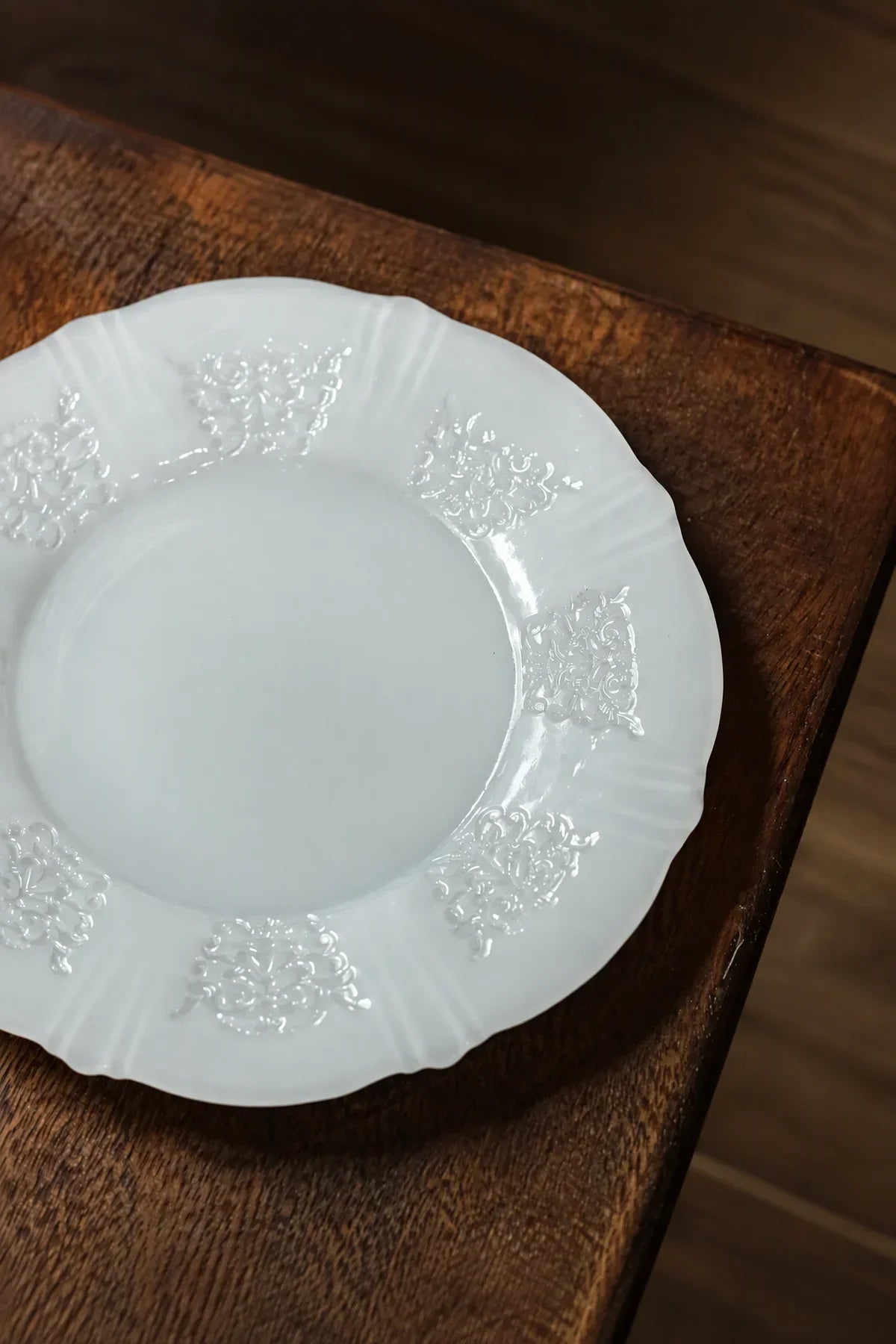 Moonlit Garden Translucent White Glass Dessert Plate