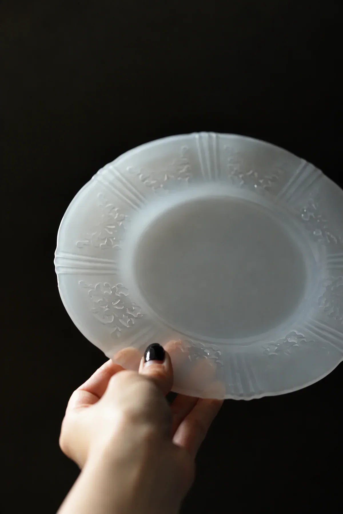 Moonlit Garden Translucent White Glass Dessert Plate