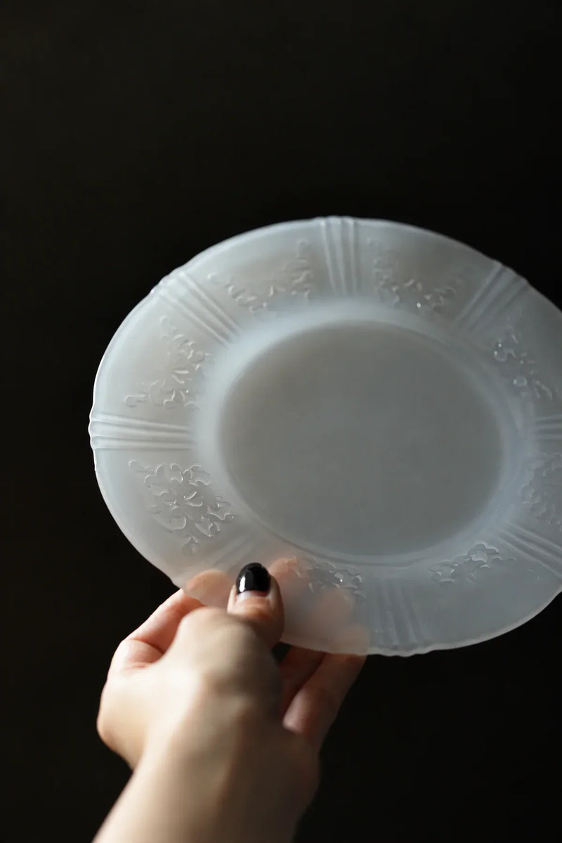 Moonlit Garden Translucent White Glass Dessert Plate