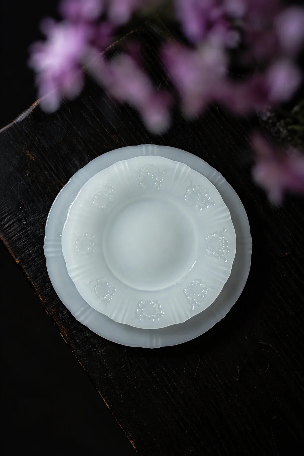 Moonlit Garden Translucent White Glass Dessert Plate