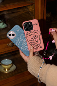 Love Notes Pink Denim-Look Fabric Phone Case