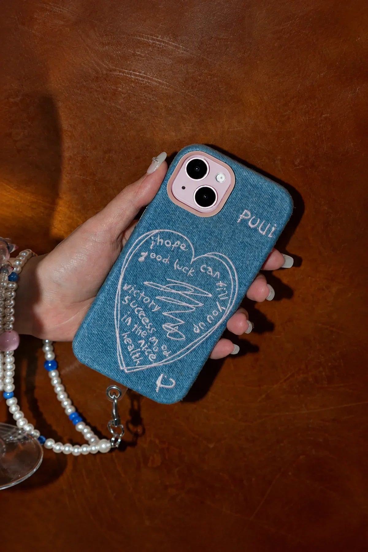 Love Notes Pink Denim-Look Fabric Phone Case