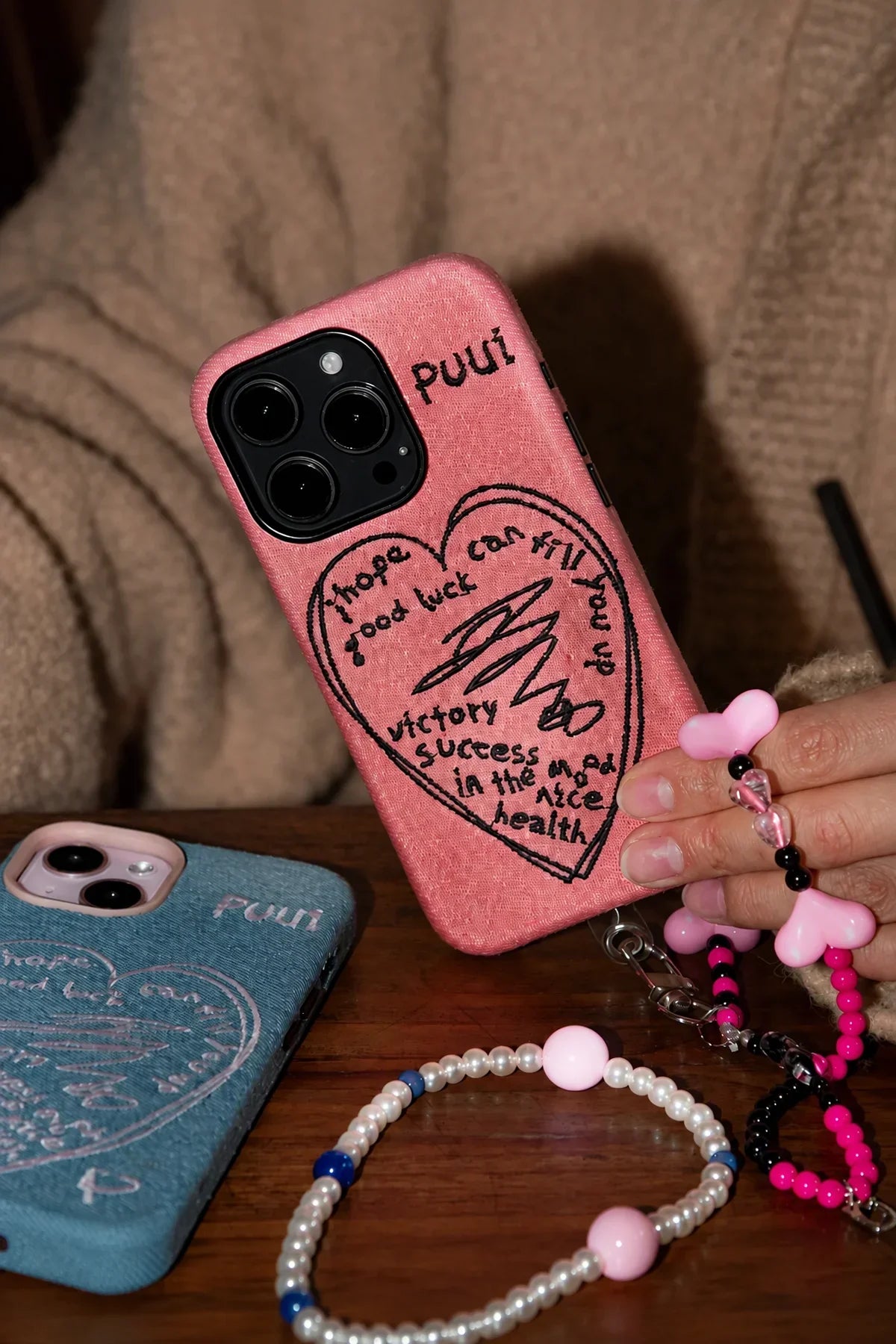 Love Notes Pink Denim-Look Fabric Phone Case
