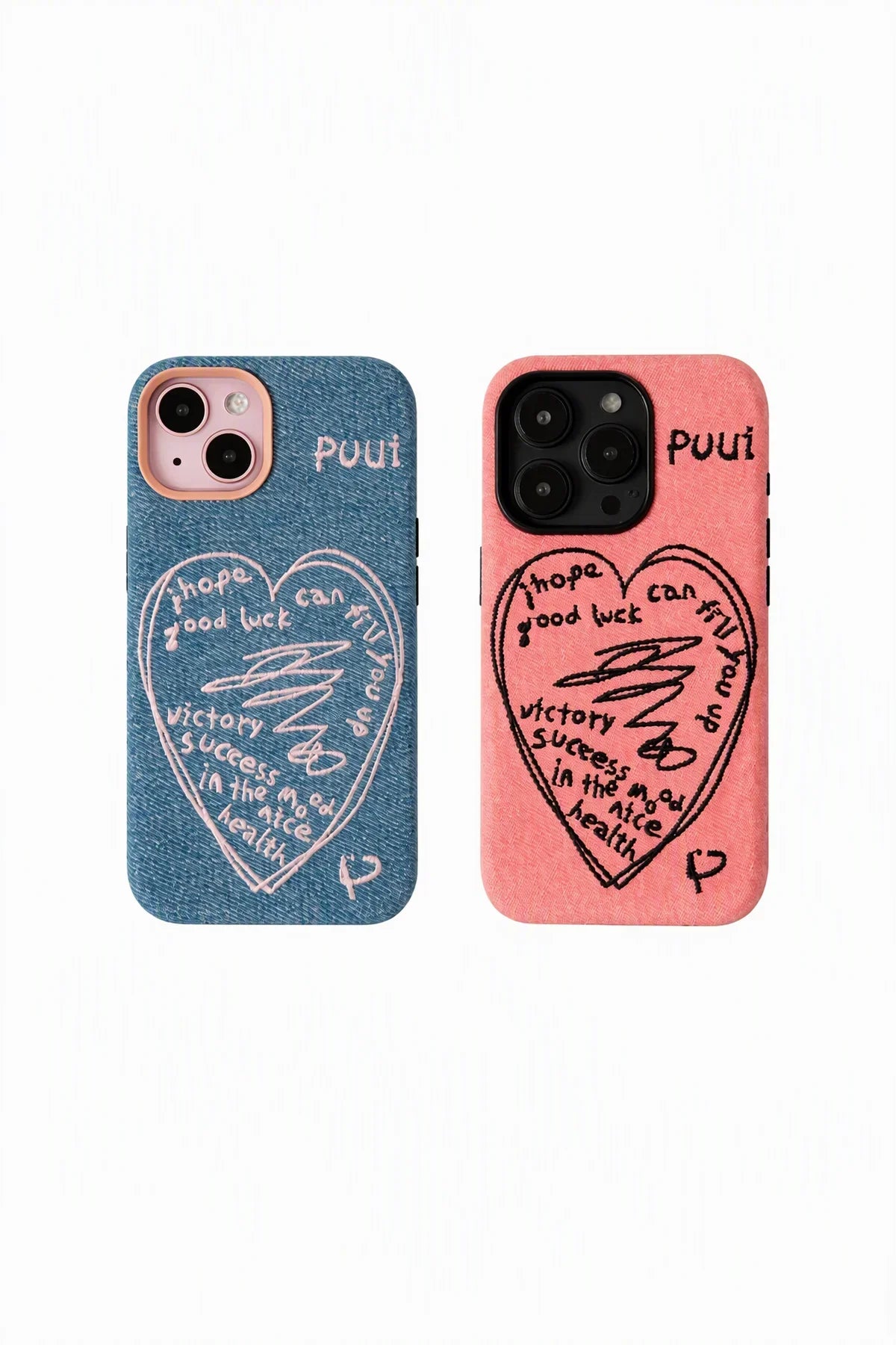 Love Notes Pink Denim-Look Fabric Phone Case