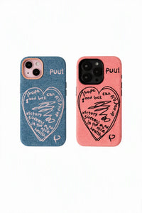 Love Notes Pink Denim-Look Fabric Phone Case