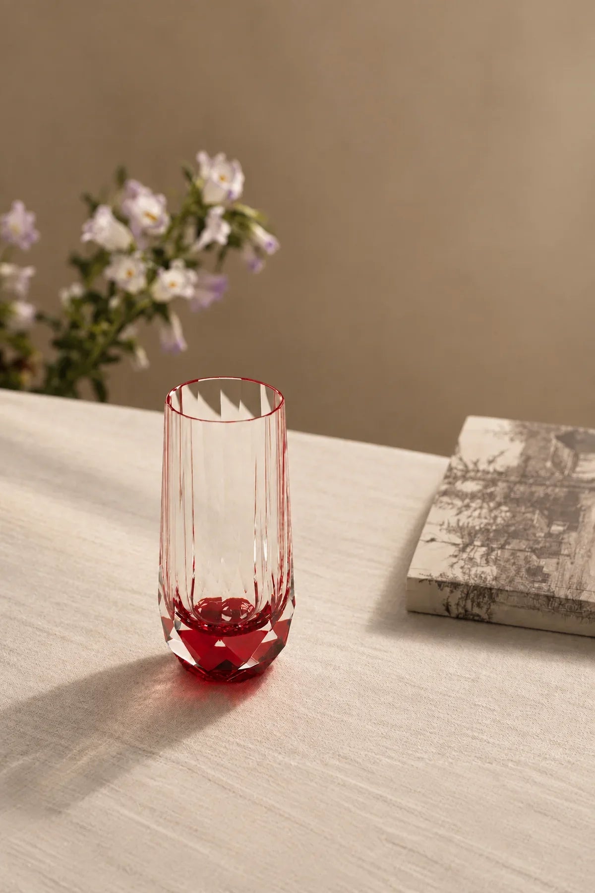Prism Light Red Faceted Glass Cup