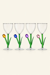 Wildflower Bloom Clear and Green Glass Wine Glass