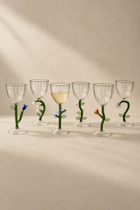 Wildflower Bloom Clear and Green Glass Wine Glass