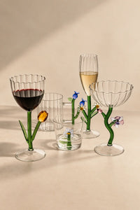 Wildflower Bloom Clear and Green Glass Wine Glass