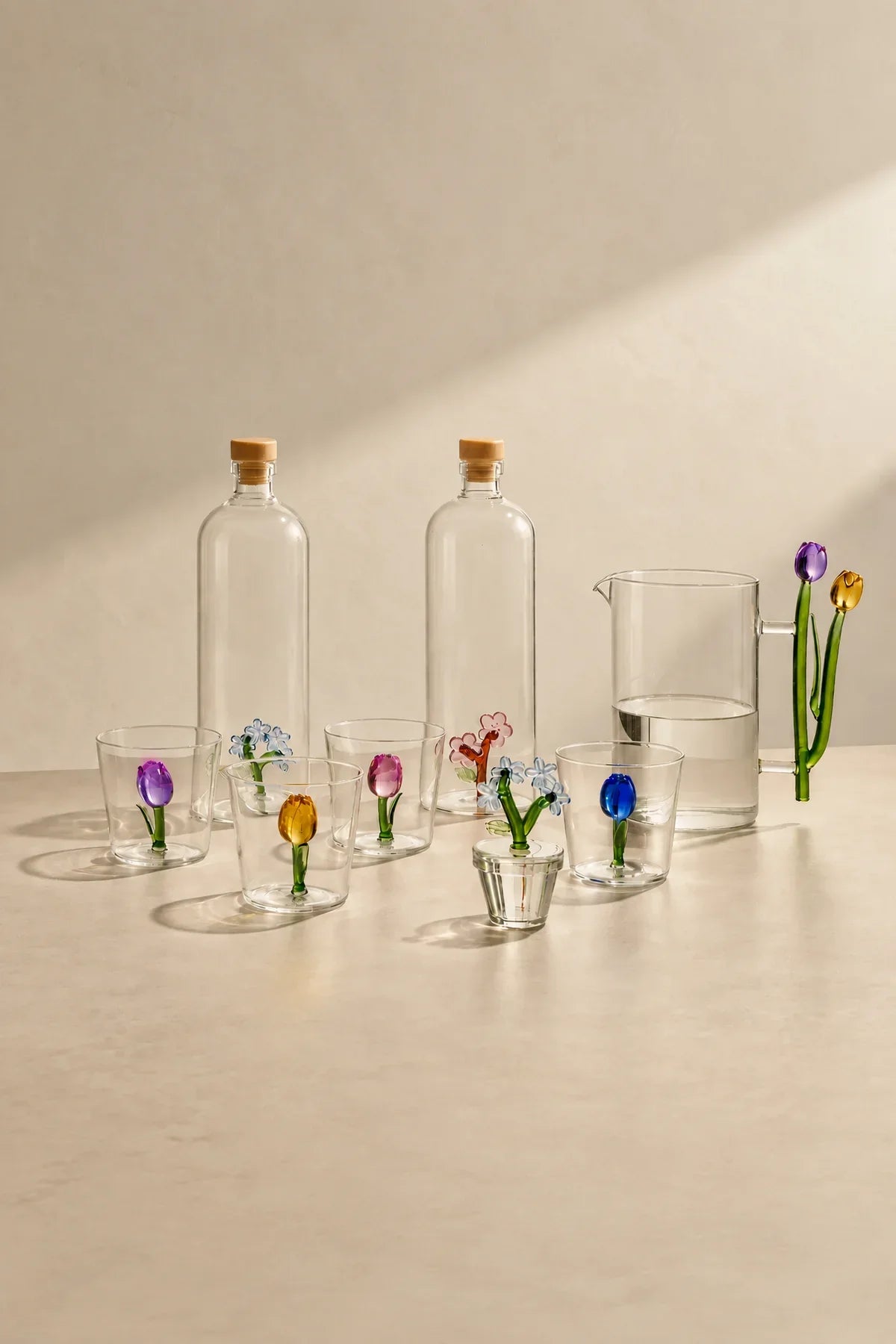 Wildflower Bloom Clear and Green Glass Wine Glass