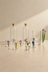 Wildflower Bloom Clear and Green Glass Wine Glass