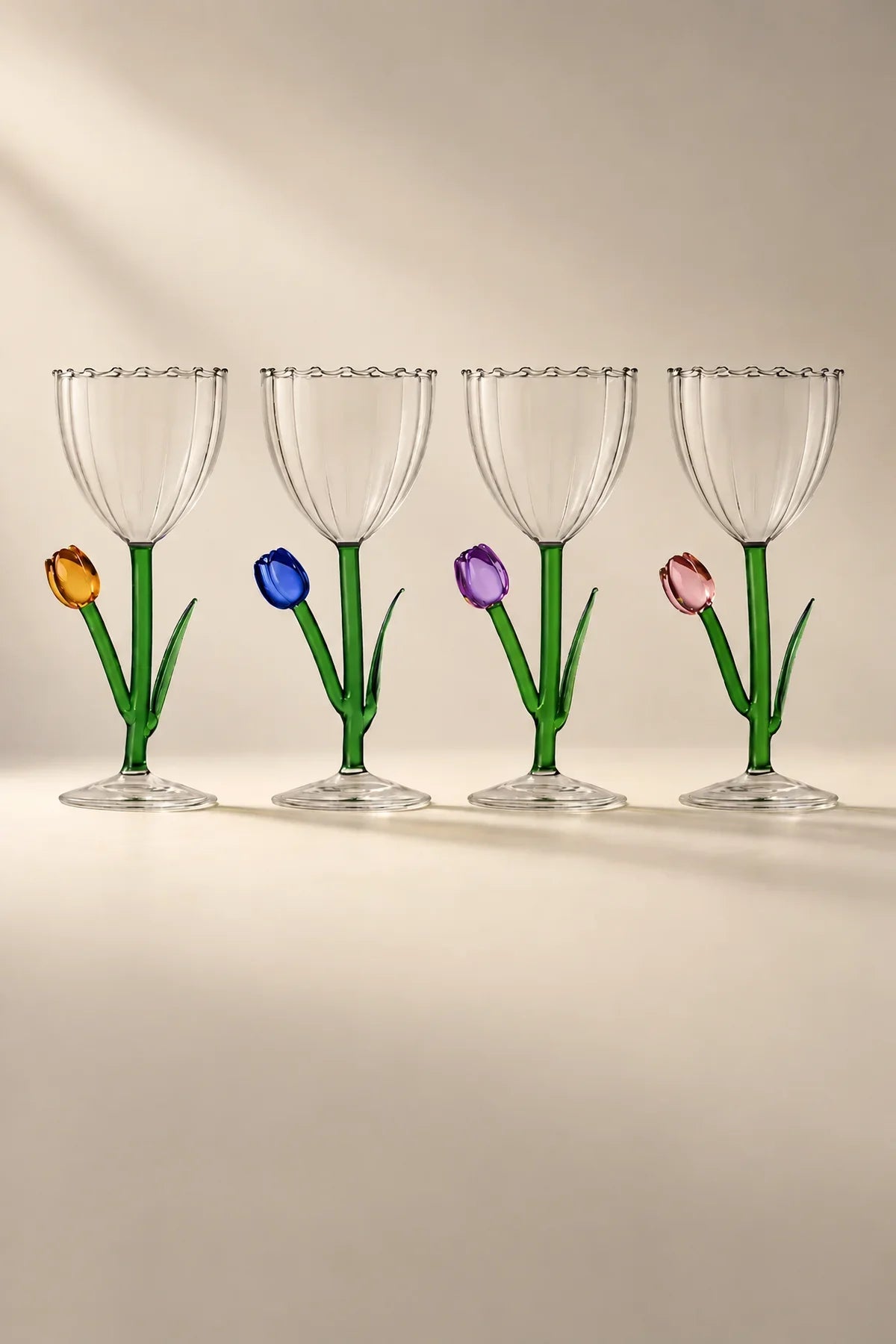 Wildflower Bloom Clear and Green Glass Wine Glass