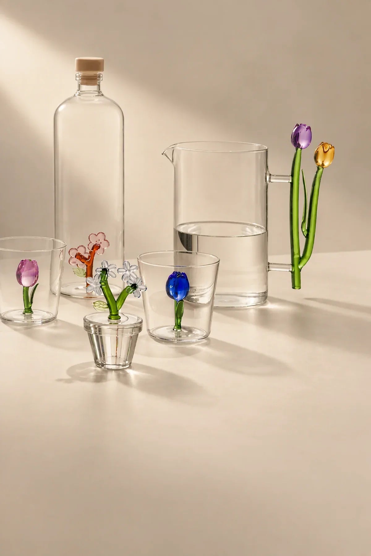 Wildflower Bloom Clear and Green Glass Wine Glass